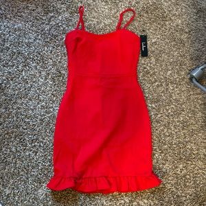 LULUS Red, fitted & frilly dress